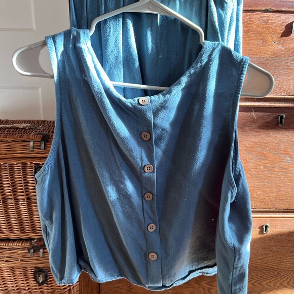 Anrabess two-piece linen/rayon set in gray-blue NWOT - Picture 2 of 5